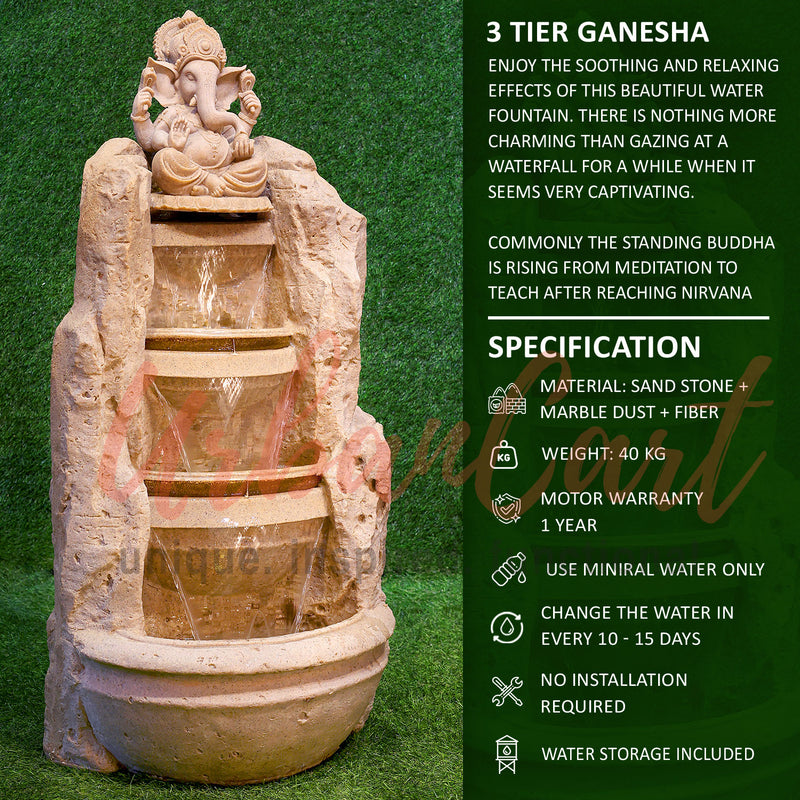 Ganesh with 3 Tier Waterfall Fountain