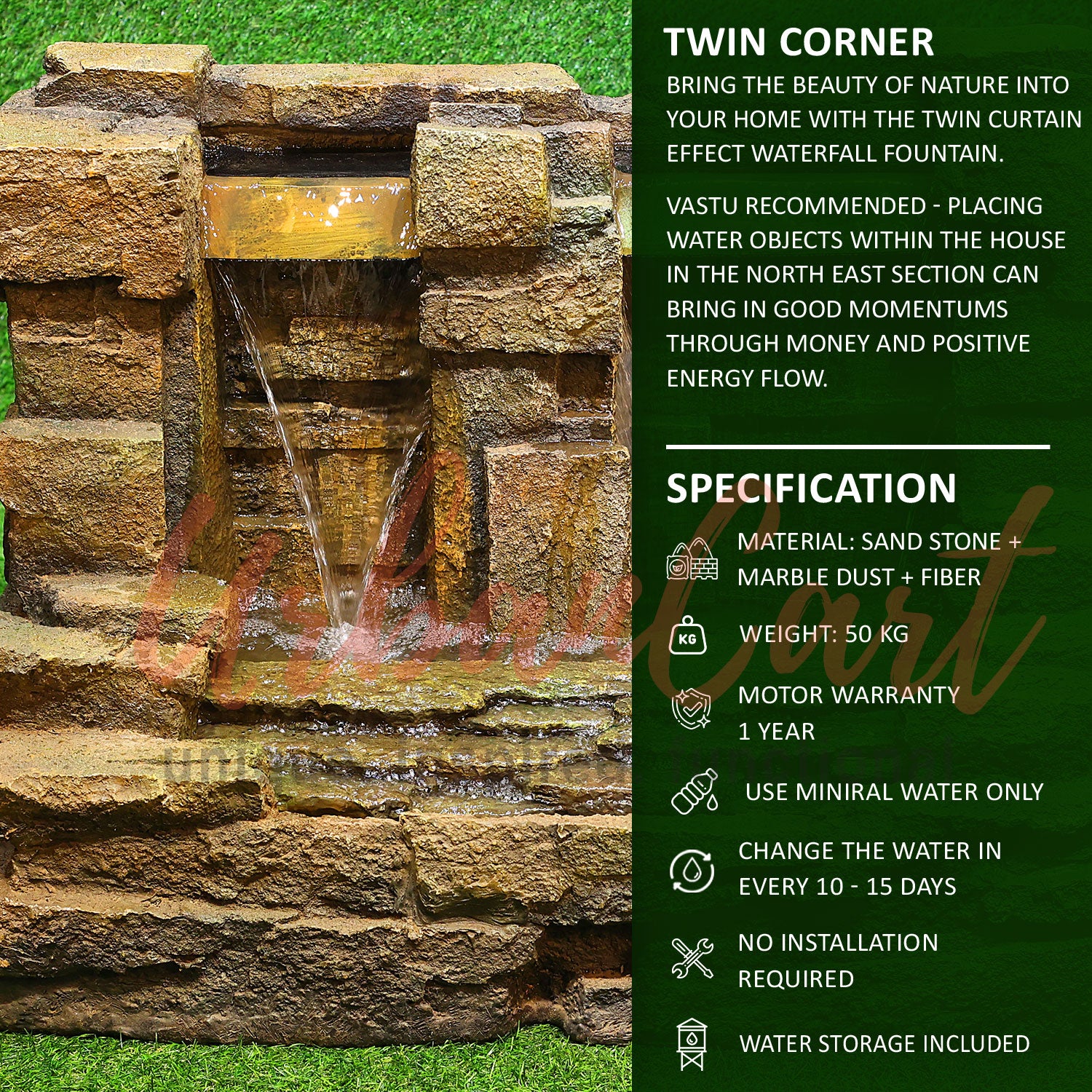 Twin Corner Water Fountain For Indoor and Outdoors