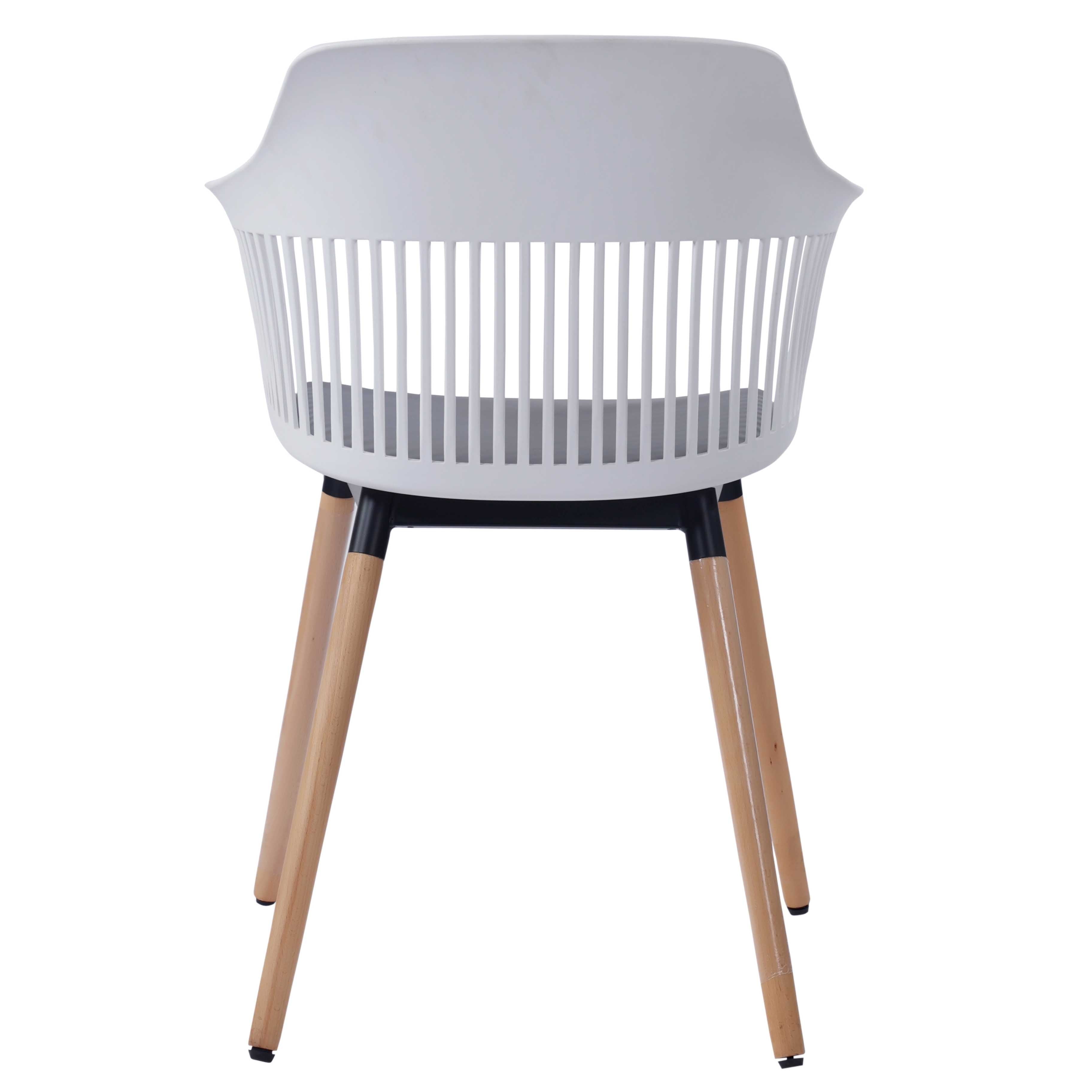 Norah Mid Century Molded Plastic Shell Arm Hollow Out Chair with Wooden Legs - White Chair urbancart