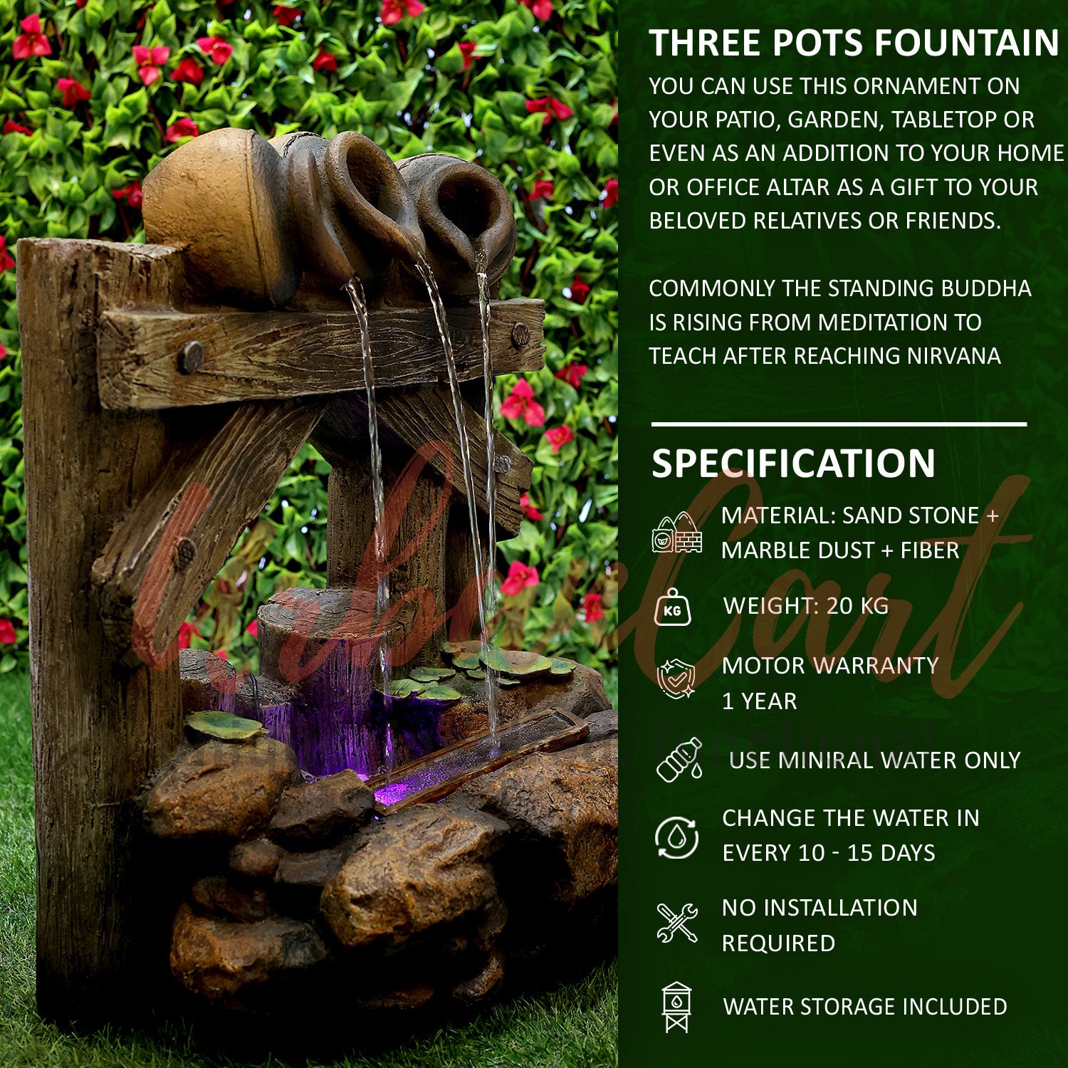 Three Pots Waterfall Fountain with LED
