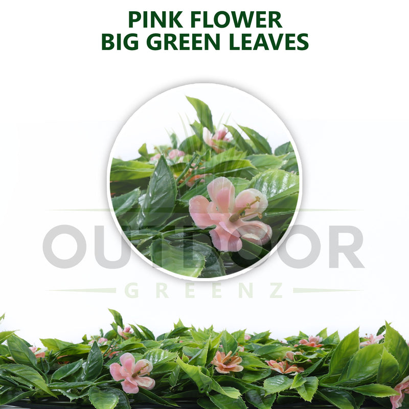 Pink Flowers with Green Leaves Artificial Vertical Garden Tile Features