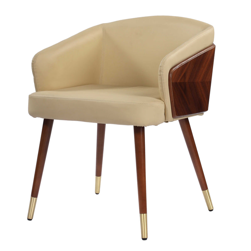 Zurich Leather Upholstered Wood Finish Dining Room Accent Chair with Gold Finsh Metal Legs- Beige