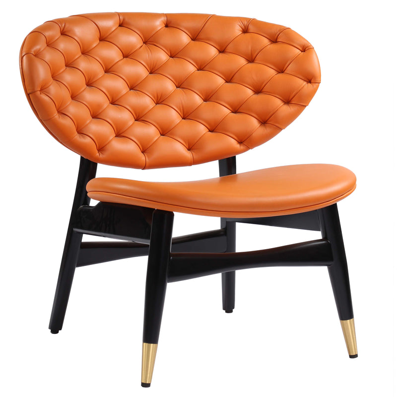 Summer Lounge Chair PU Leather Upholstered with Wooden Legs - Orange