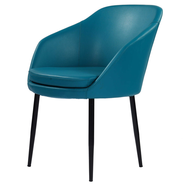 Erika Dining Leather Upholstered Chair With Cusion and Metal Legs - Blue