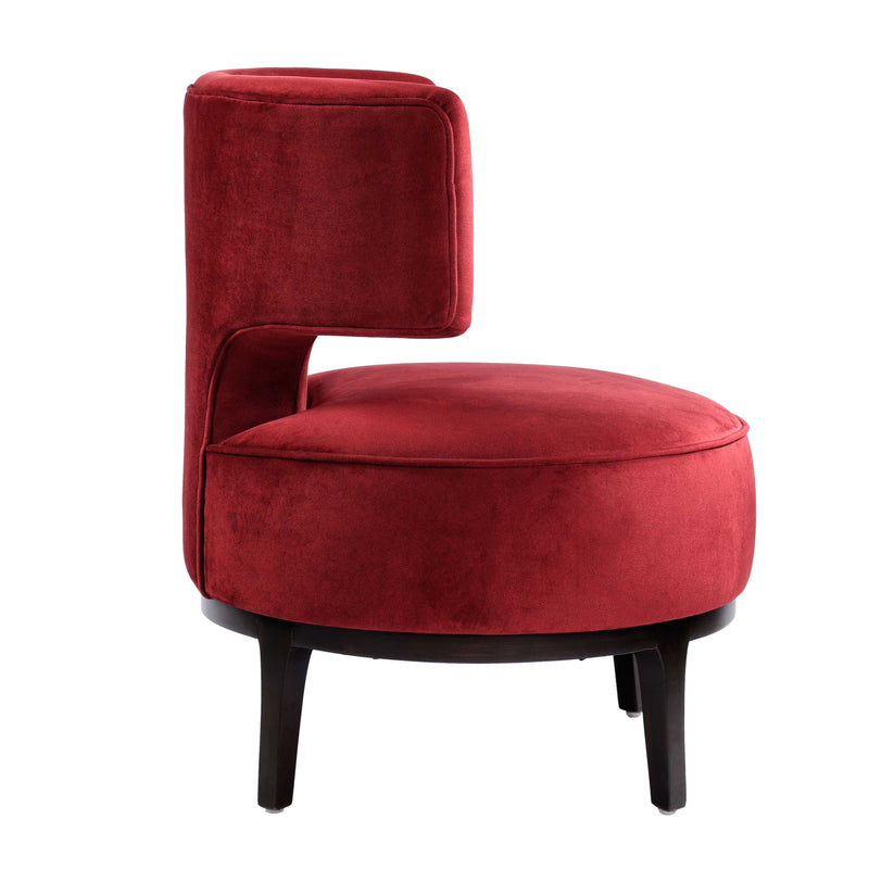 London Velvet Upholstered Lounge Chair Wooden Legs - Red