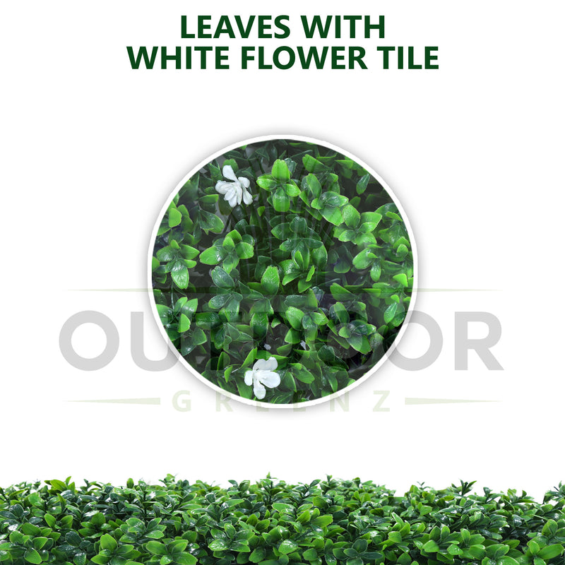 White Flowers with Lush Green Leaves Vertical Garden Wall Tile (Size: 50cm x 50cm, Pack of 1)