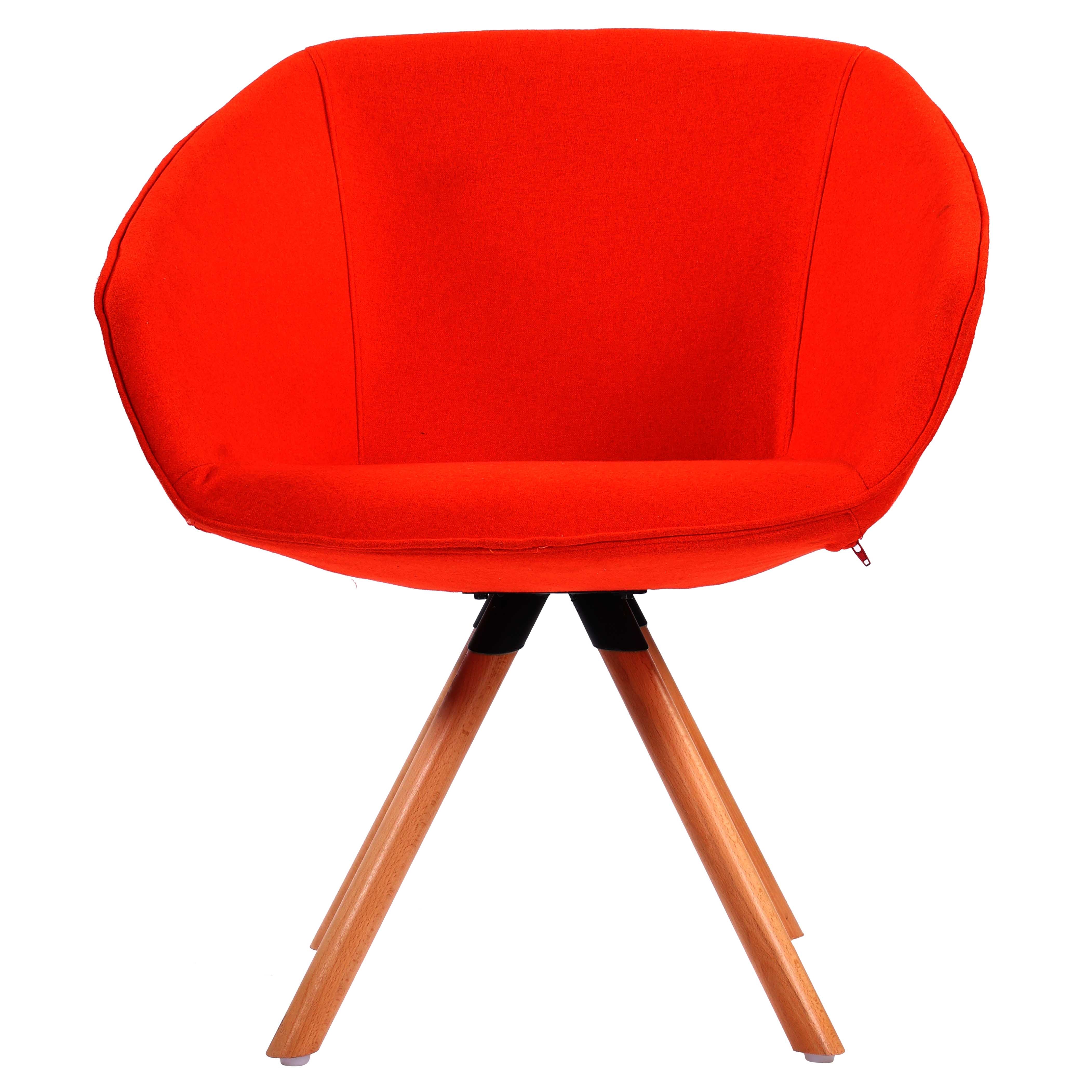 Mia Side Chair Upholstered Arm Dinging Chair with Wood Legs - Red