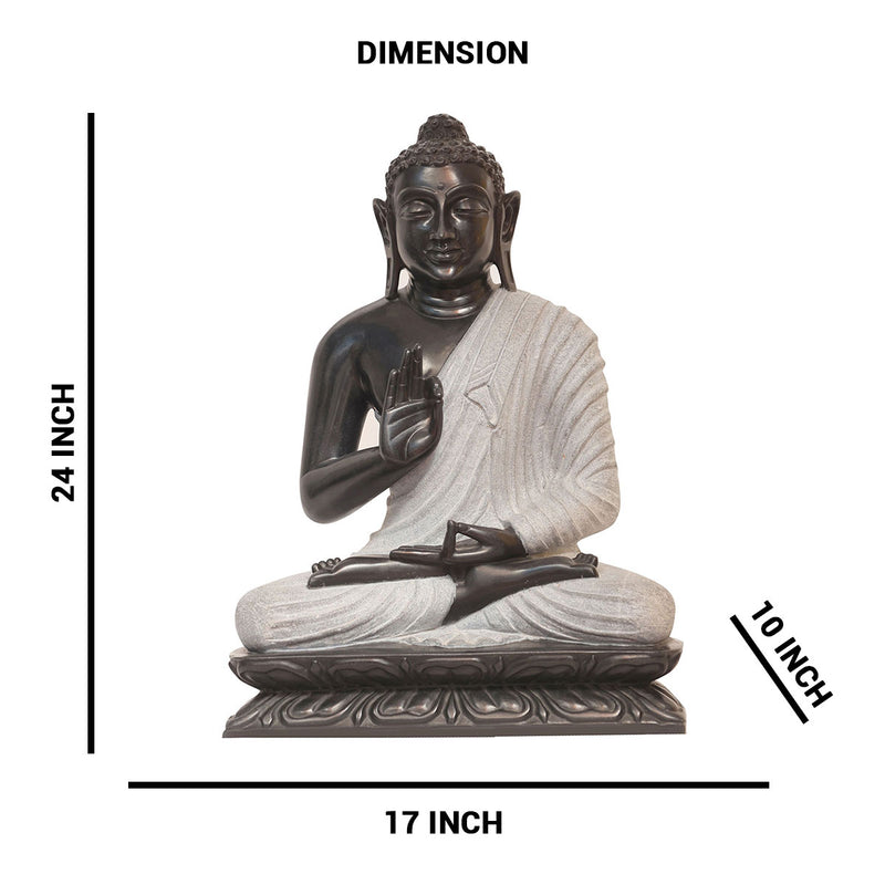 Lord Buddha Sitting Asana made of Natural Black stone, White - 17 x 10 x 24 Inch, 60 Kg