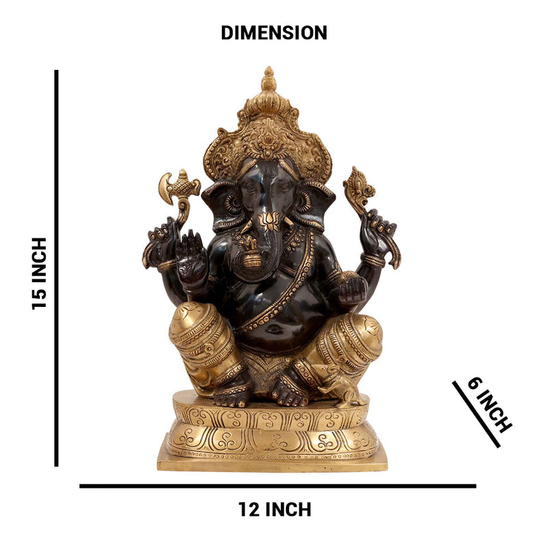 Lord Ganesha black sitting Idol made of Pure Brass - 12 x 6 x 15 Inch, 10.6 Kg