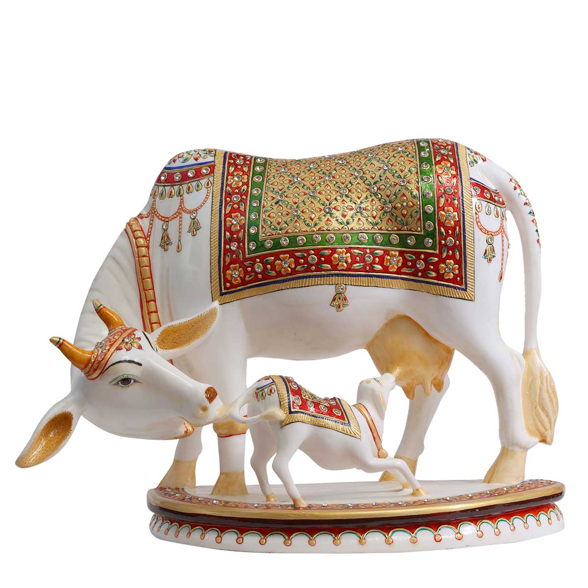 Lord Kamdhenu Standing with Calf Made of Soft marble - 14 x 7 x 11 Inch, 7 Kg