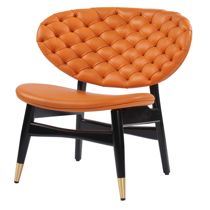 Summer Lounge Chair PU Leather Upholstered with Wooden Legs - Orange