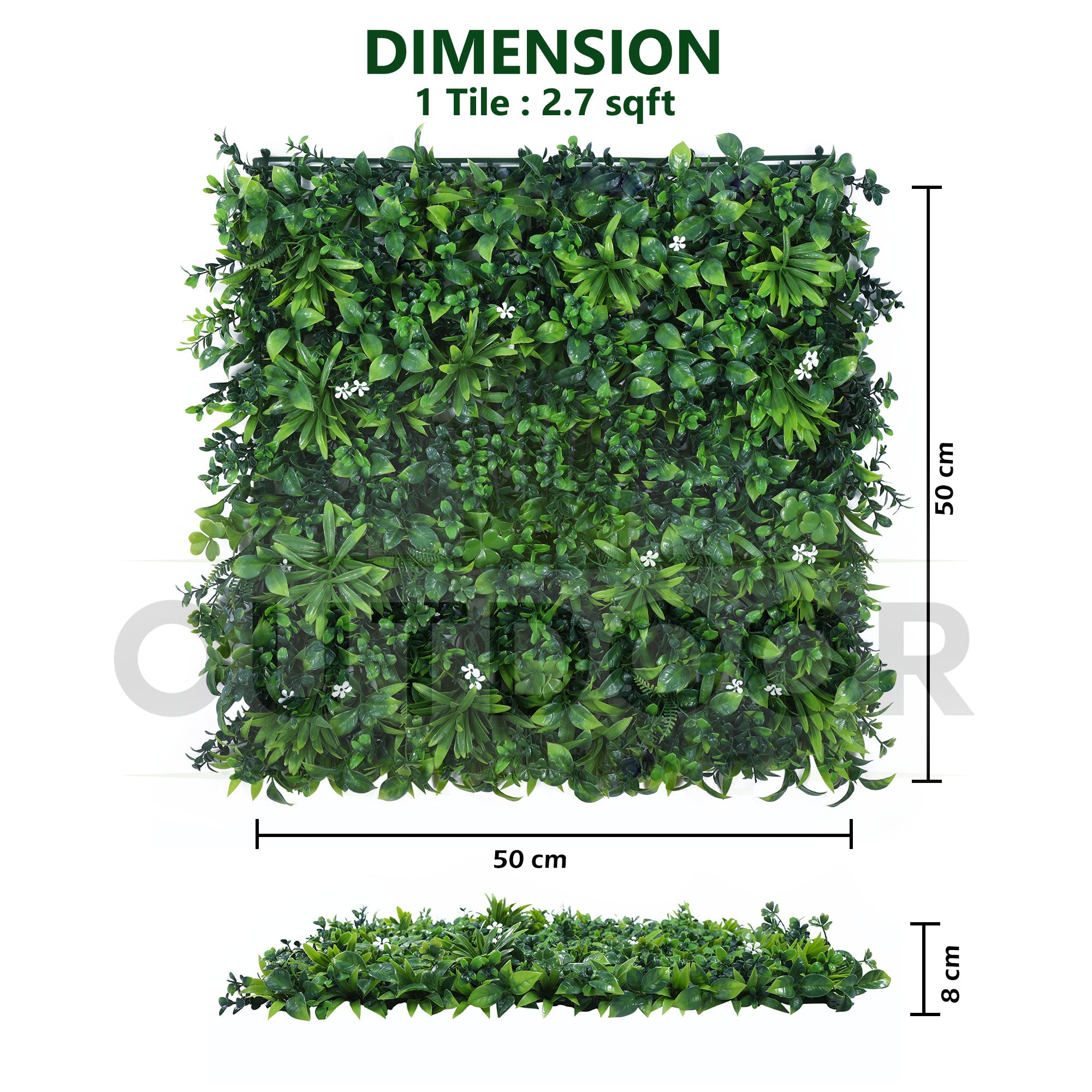 Mix Green Leaves with White Flowers Artificial Vertical Garden - Dimension