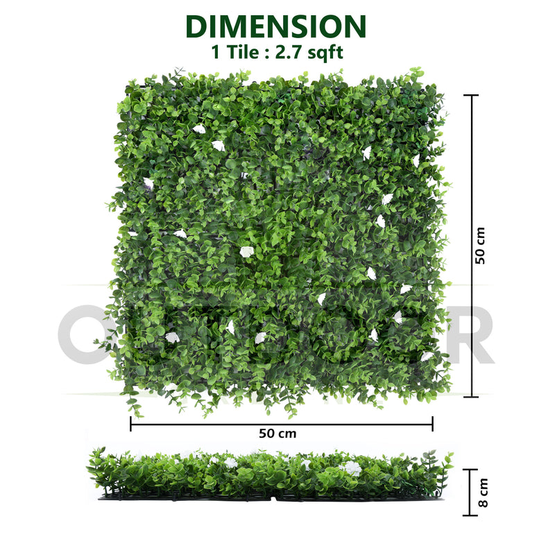 White Flowers Long Green Leaves Artificial Vertical Garden- Dimension