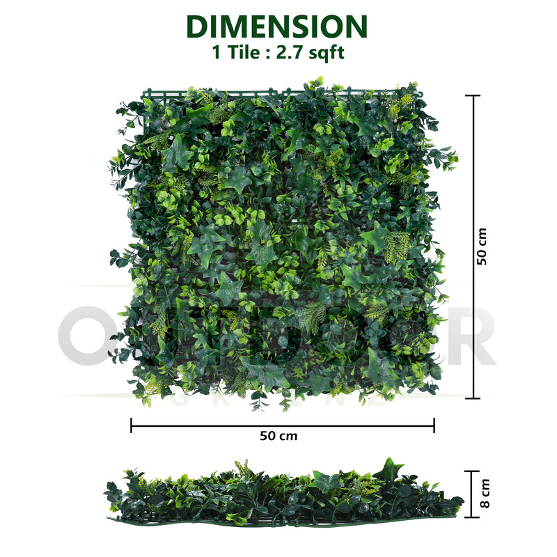 Multi shade Green Leaves Artificial Vertical Garden Wall Tile (Size: 50cm x 50cm, Pack of 1)