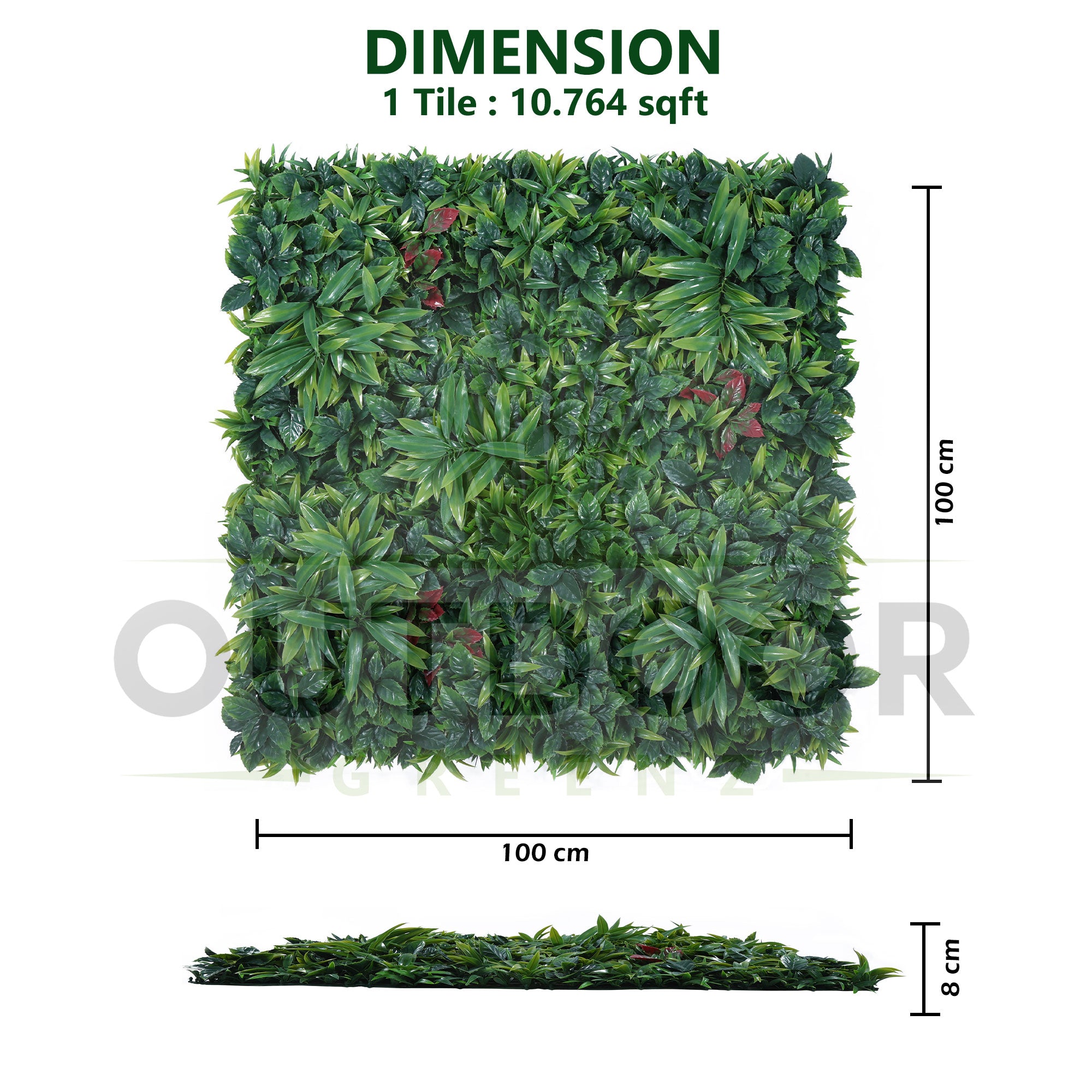 Red and Green Mix Leaves Vertical Garden Wall Tile (Size: 100cm x 100cm, Pack of 1)