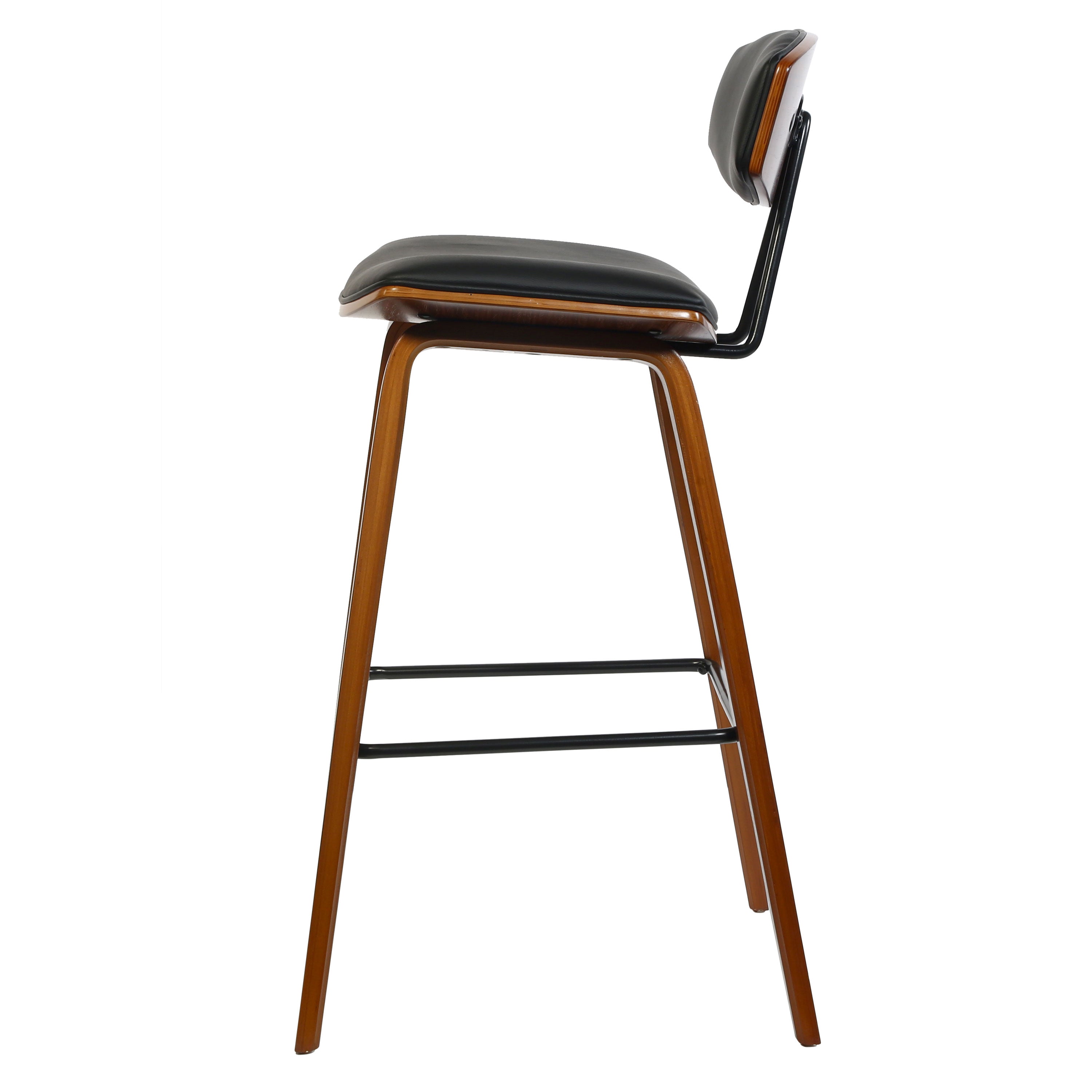 Dario High Wooden Barstool With Curvy Leather Seat And Backrest.