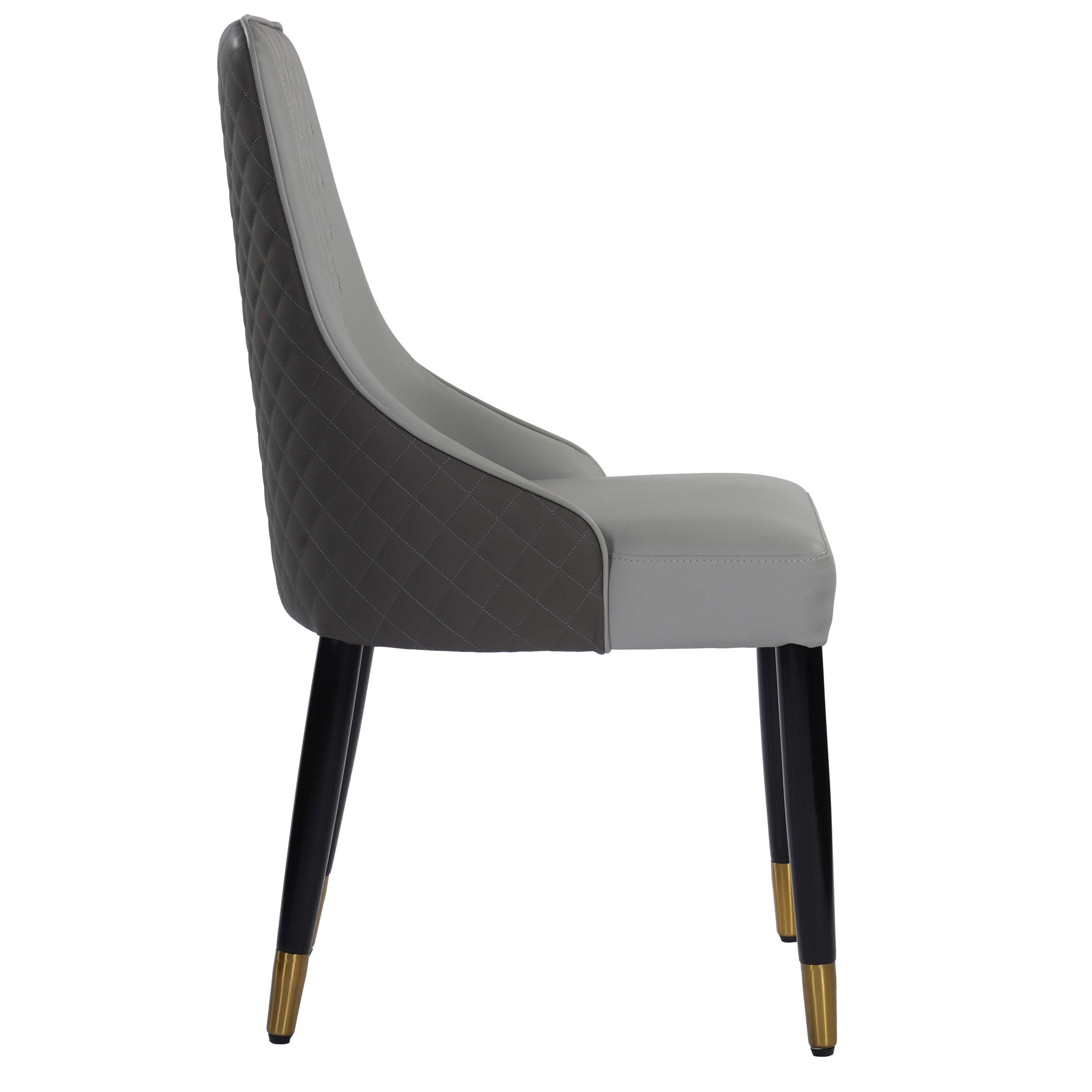 Elena Leather upholstered Dining chair with Gold Finish Metal Legs - Grey
