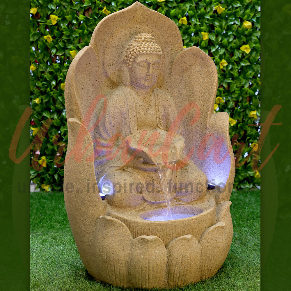 Buddha in Lotus Water Fountain with LED