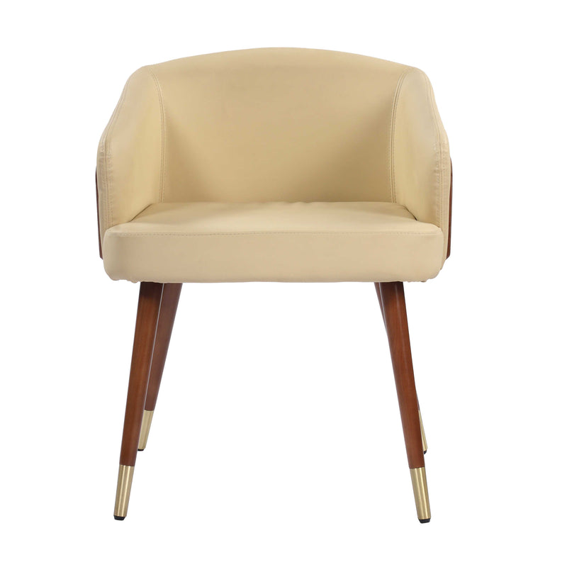 Zurich Leather Upholstered Wood Finish Dining Room Accent Chair with Gold Finsh Metal Legs- Beige