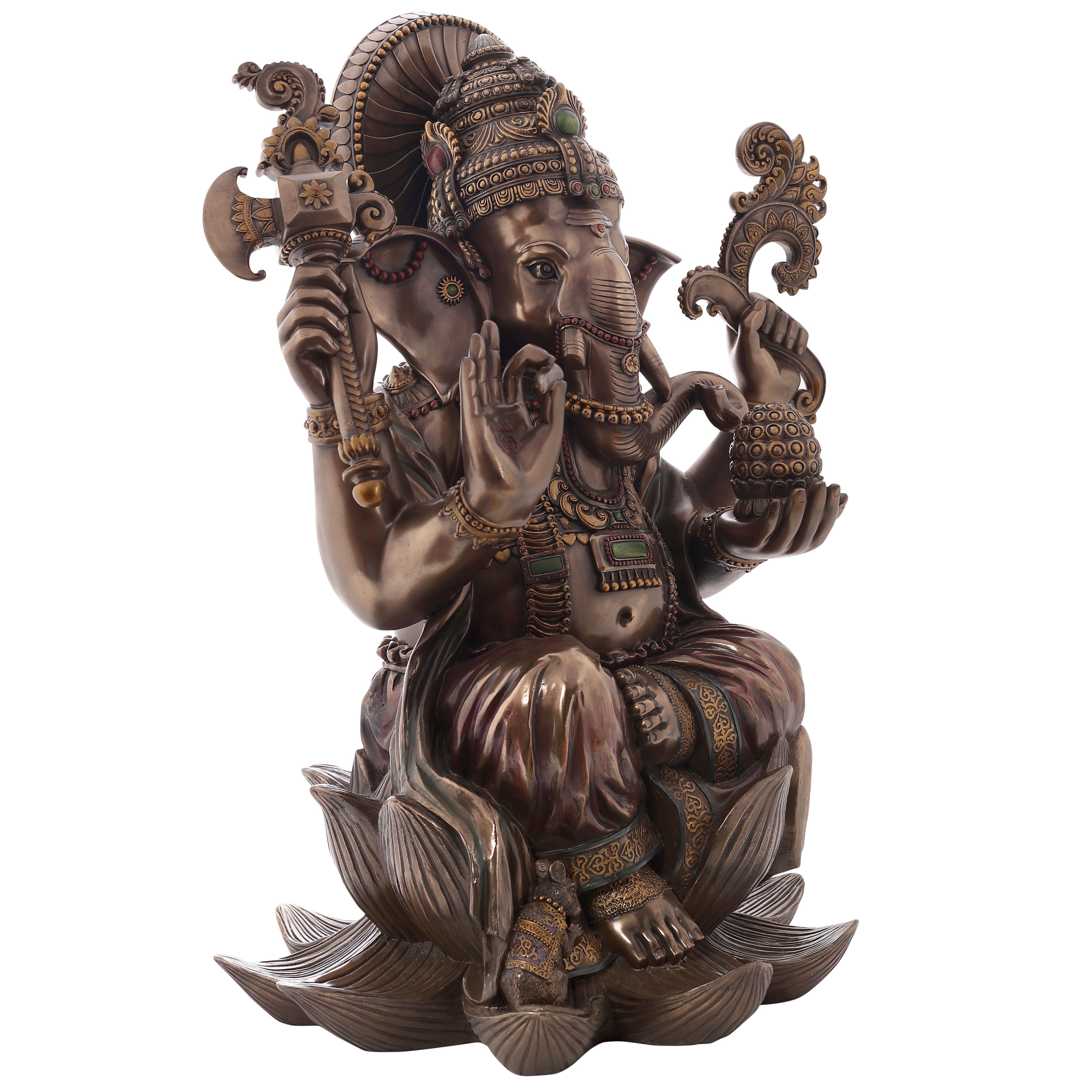 Lord Ganesha sitting on lotus Idol made of Bronze Composite - 18 x 15 x 24 Inch, 11.1 Kg