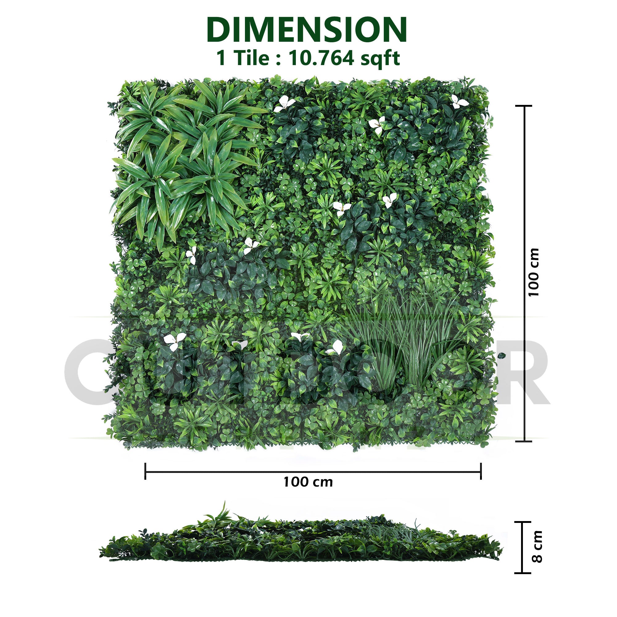 White Flower with Mixed Leaves Artificial Vertical Green Garden - dimension