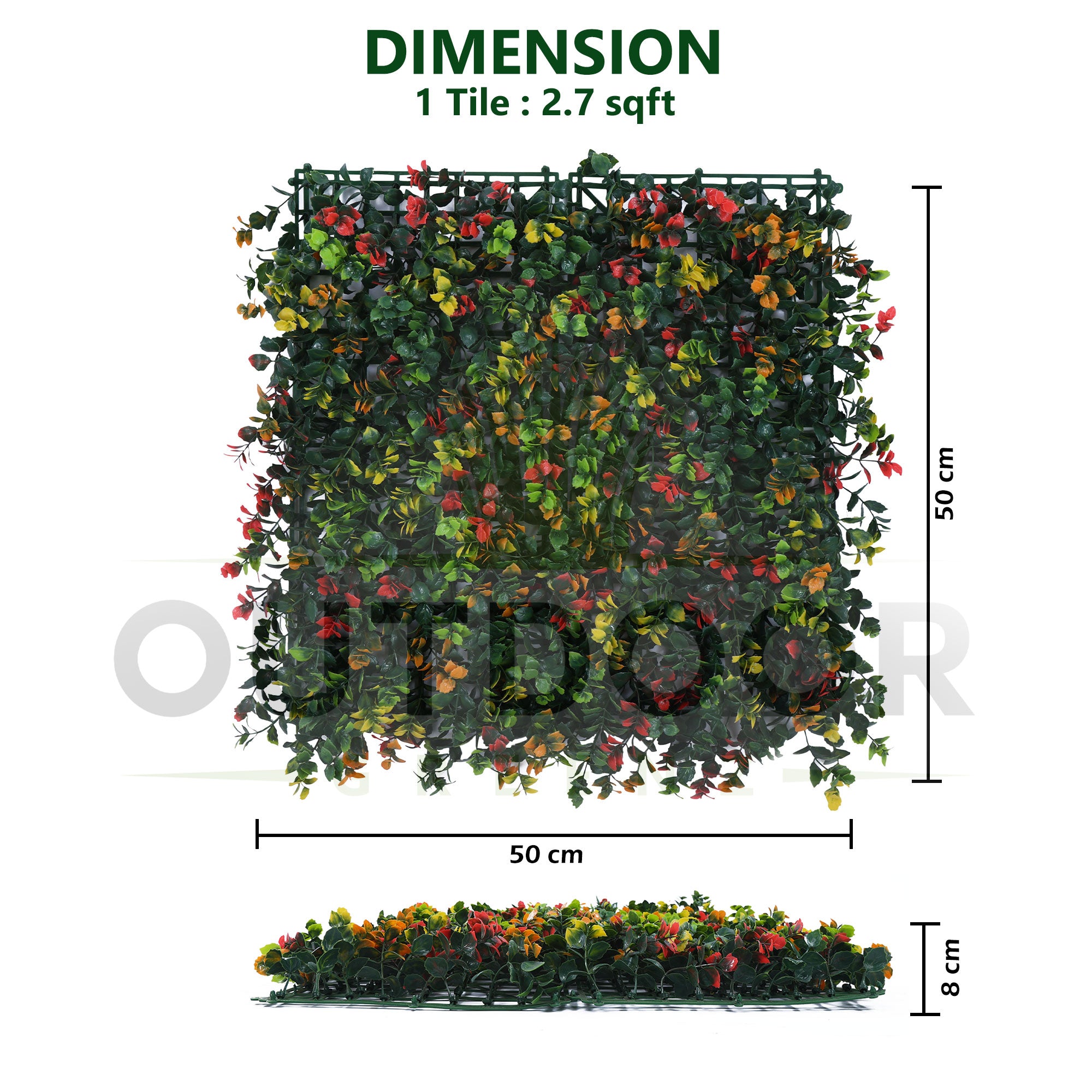 Multicolor Shade Artificial Vertical Green Garden Wall Tile (Size: 50cm x 50cm, Pack of 1)