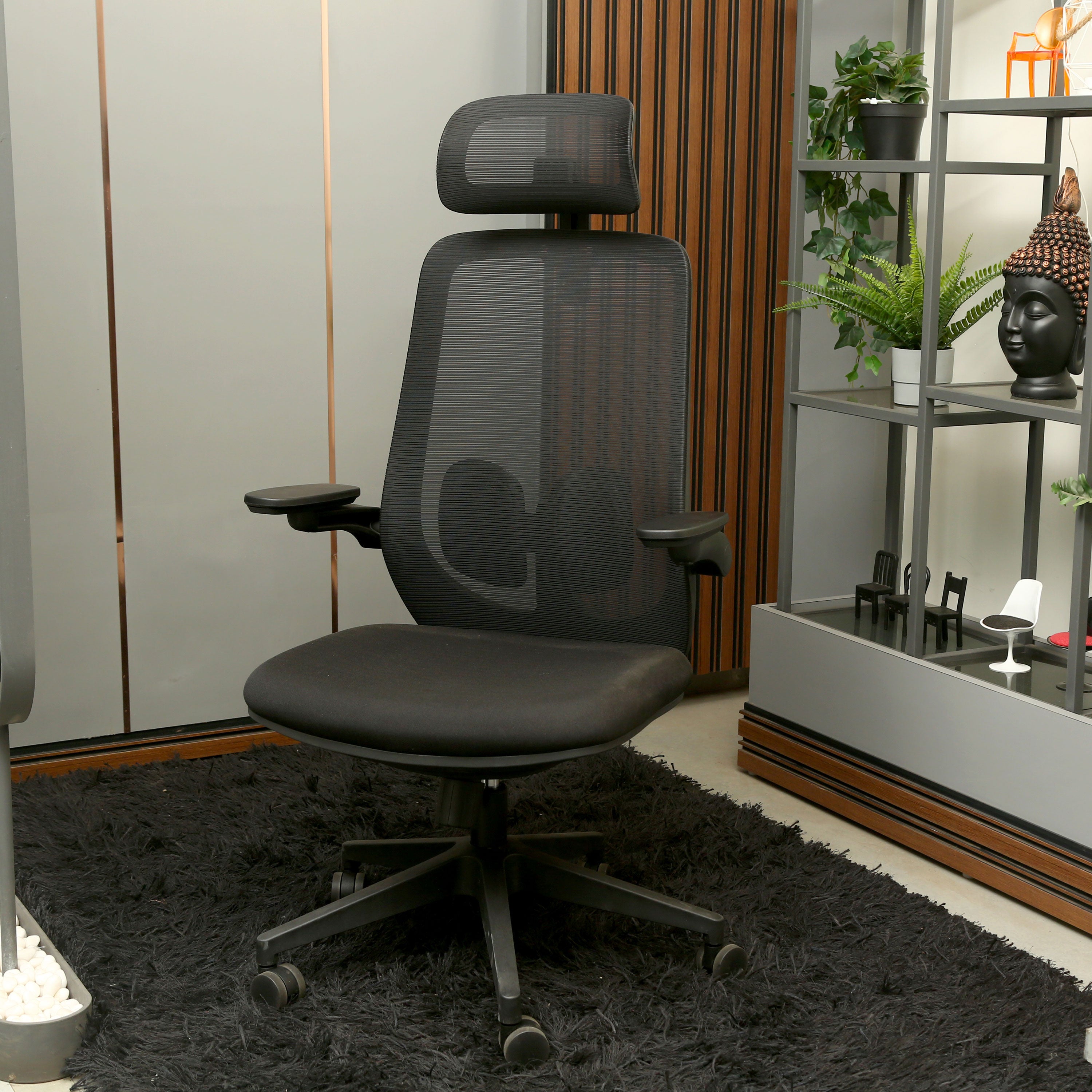 Madison High Back 2D Workstation Swivel Chair with Nylon Base - Black