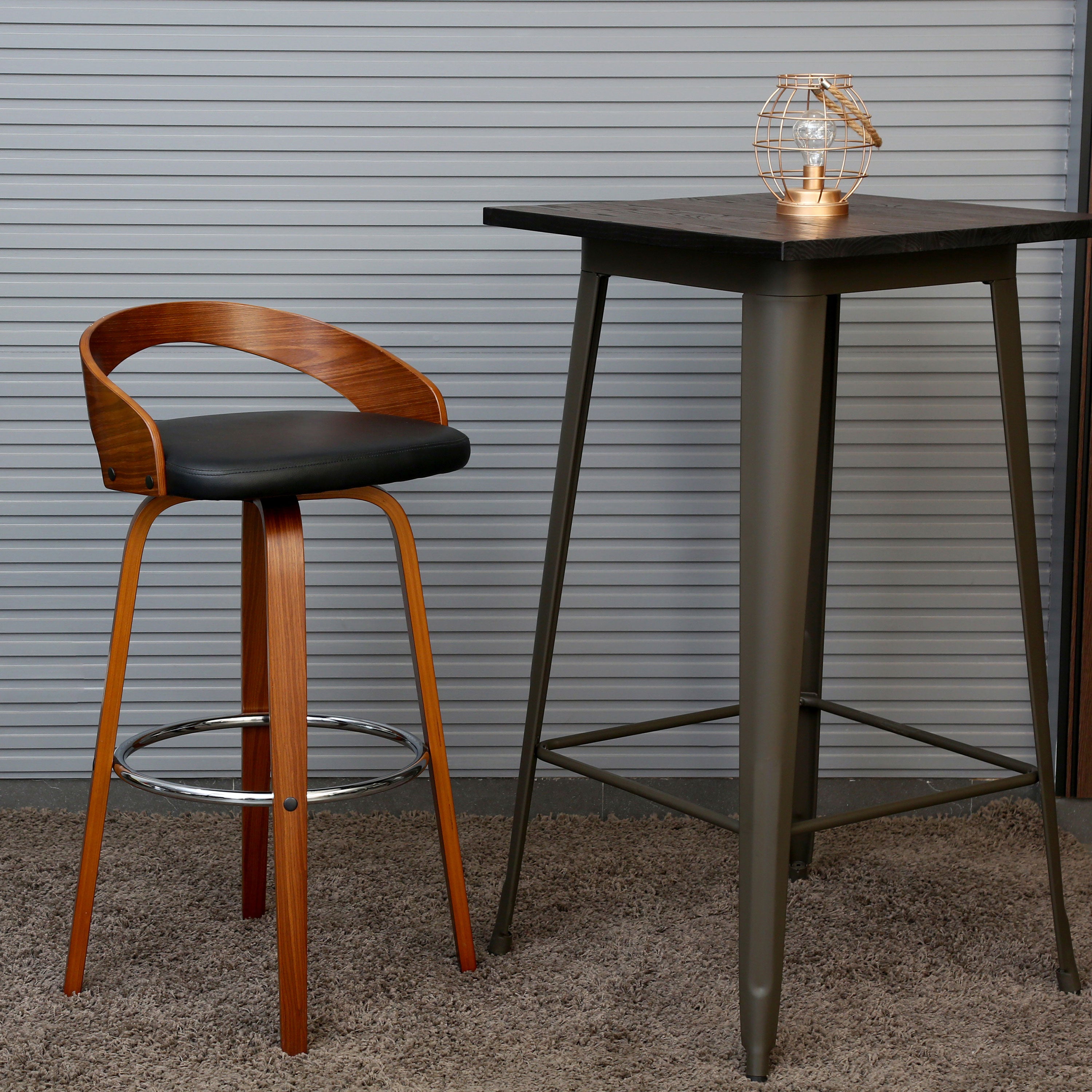 Teo Barstool With Unique Wooden Backrest, Leg And Leather Seat.