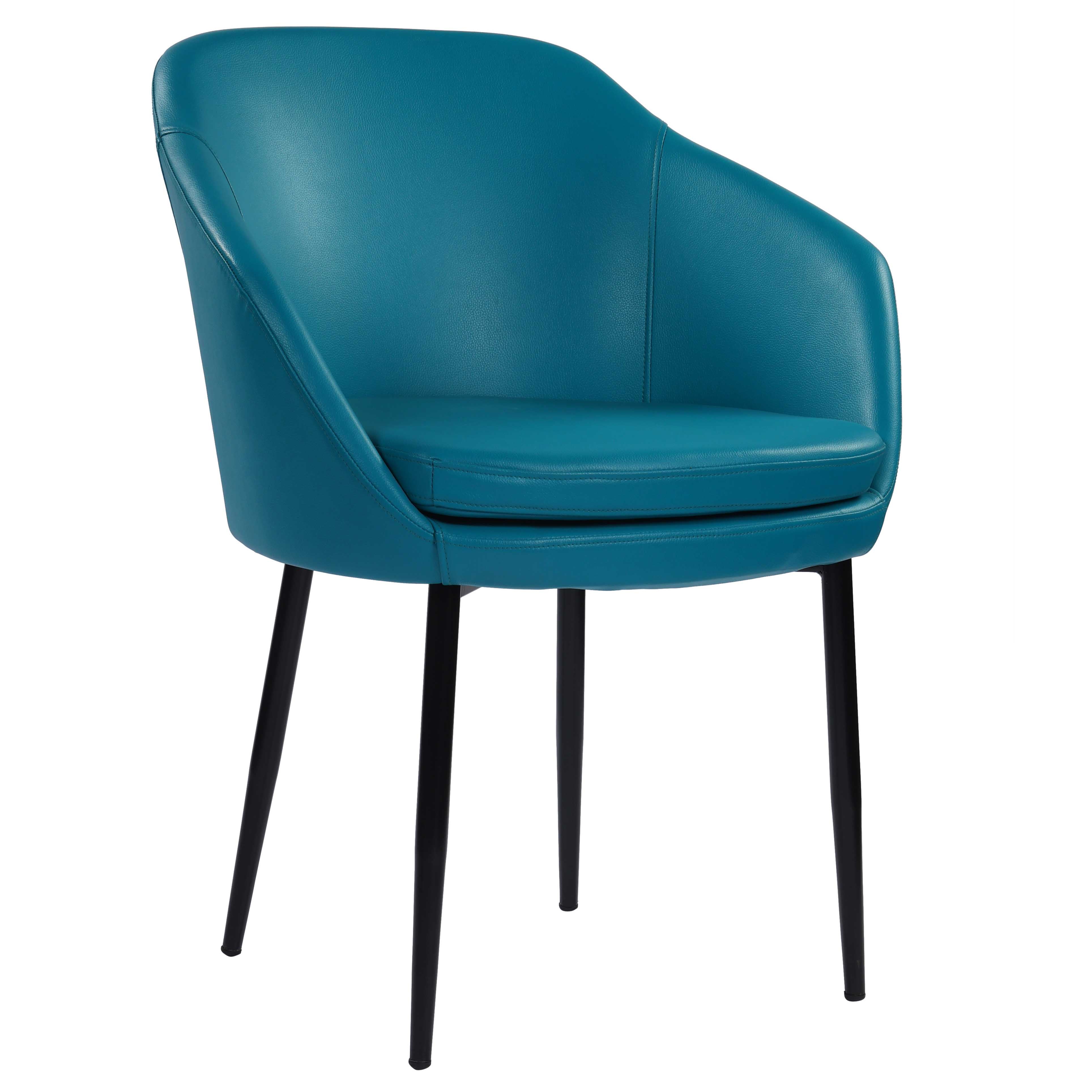 Erika Dining Leather Upholstered Chair With Cusion and Metal Legs - Blue