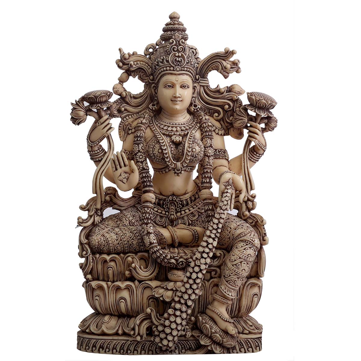 Lord Ivory Laxmi Sitting Made of Soft stone with Ivory finish - 9 x 5.5 x 15.5 Inch, 5 Kg