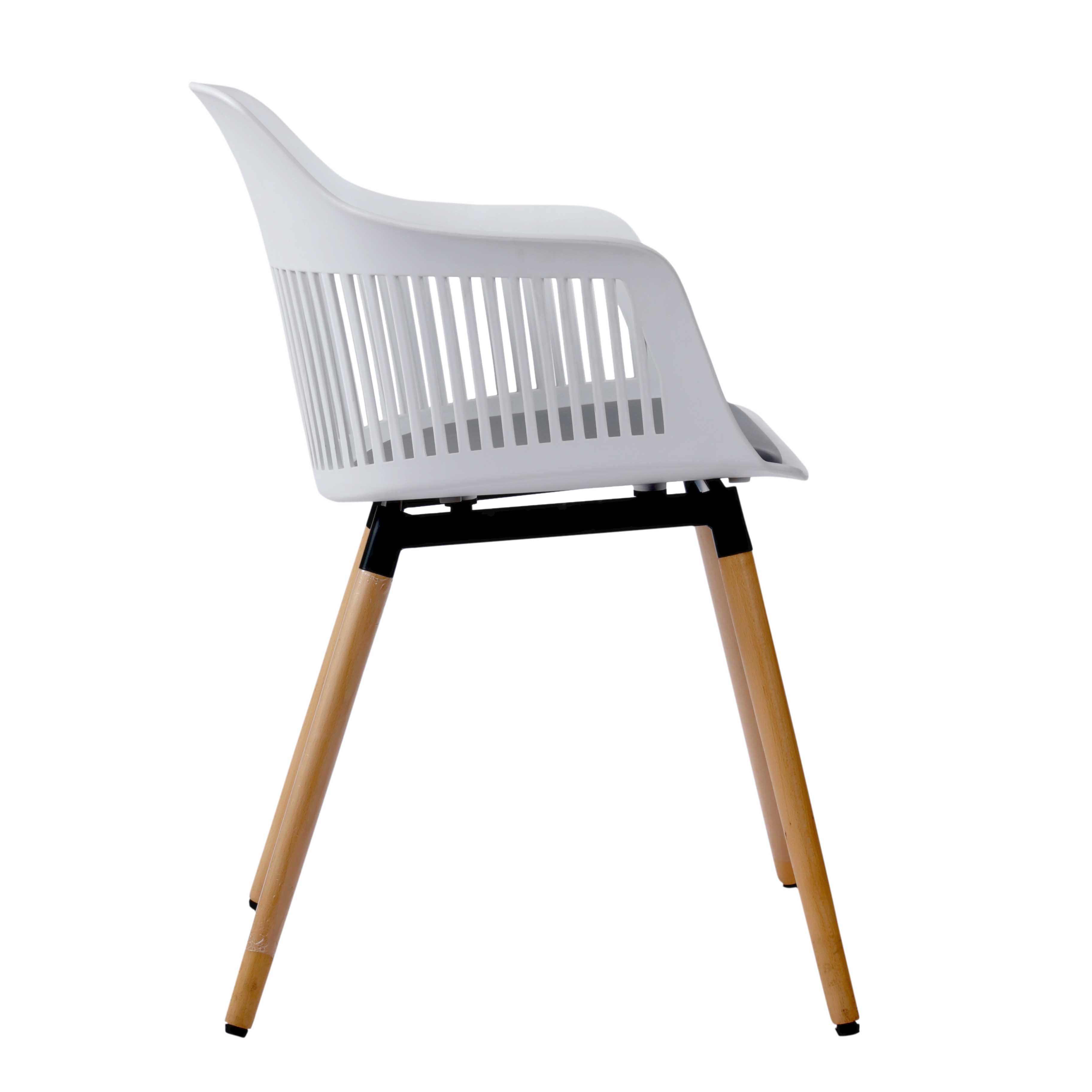 Norah Mid Century Molded Plastic Shell Arm Hollow Out Chair with Wooden Legs - White Chair urbancart