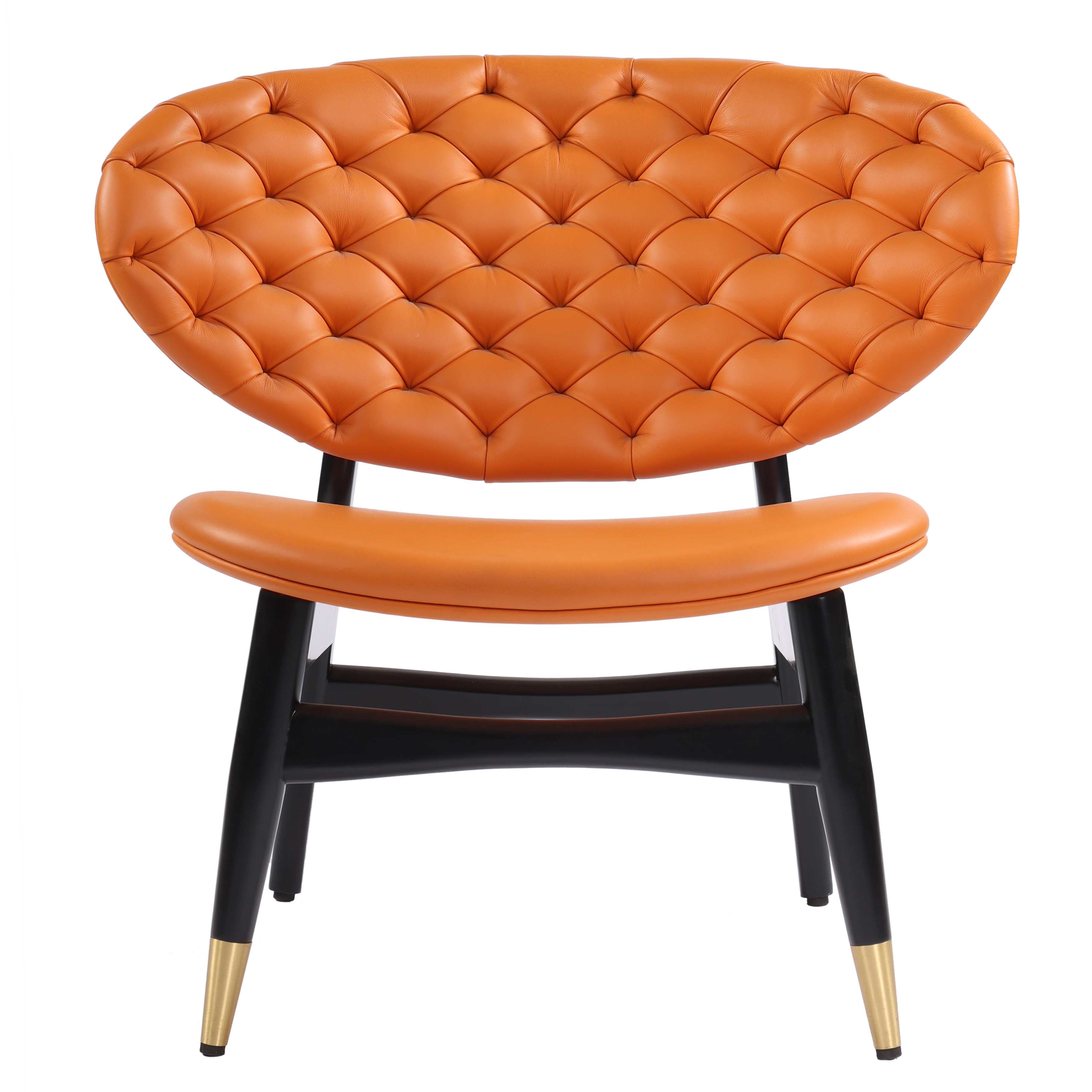 Summer Lounge Chair PU Leather Upholstered with Wooden Legs - Orange