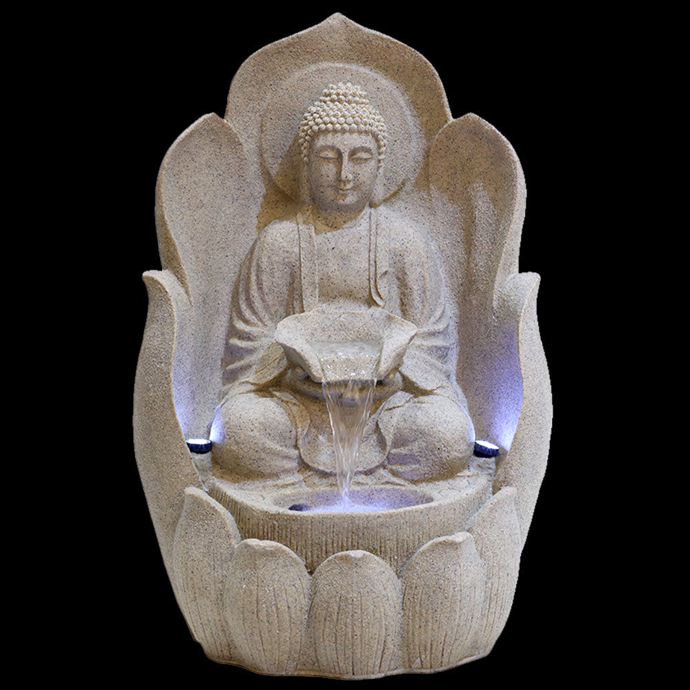 Buddha in Lotus Water Fountain with LED