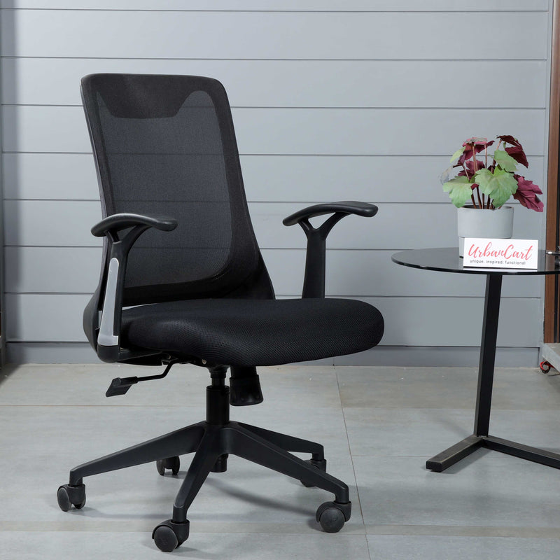 Ambros Armrest Office Workstation Chair with Nylon Base - Black
