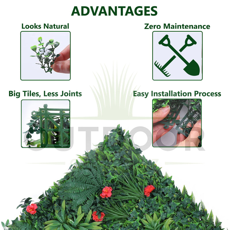 Red Flowers with Green Leaves Artificial Vertical Green Garden Wall Tile - Advantages