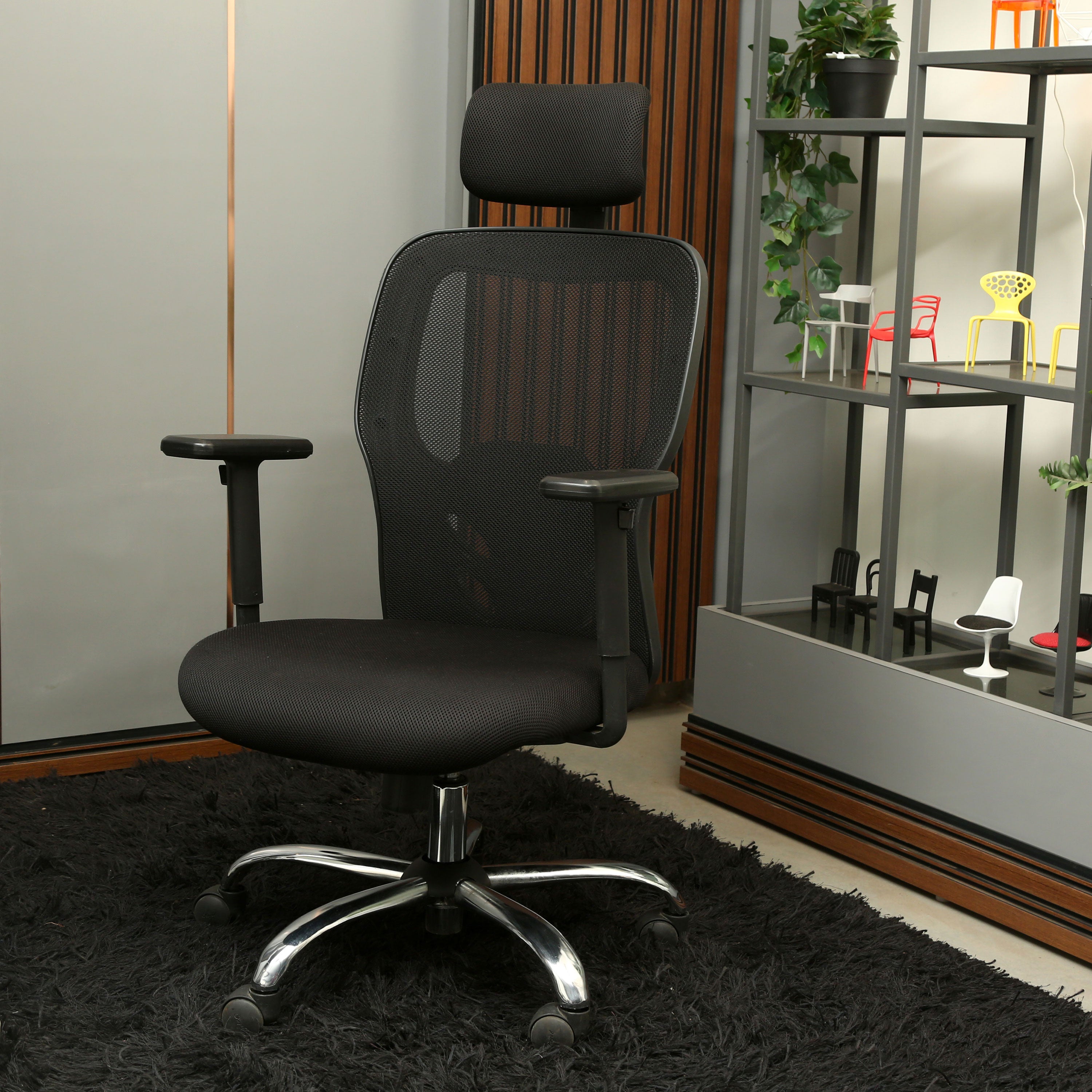 David High Back Work Station Office Chair with Chrome Base -Black