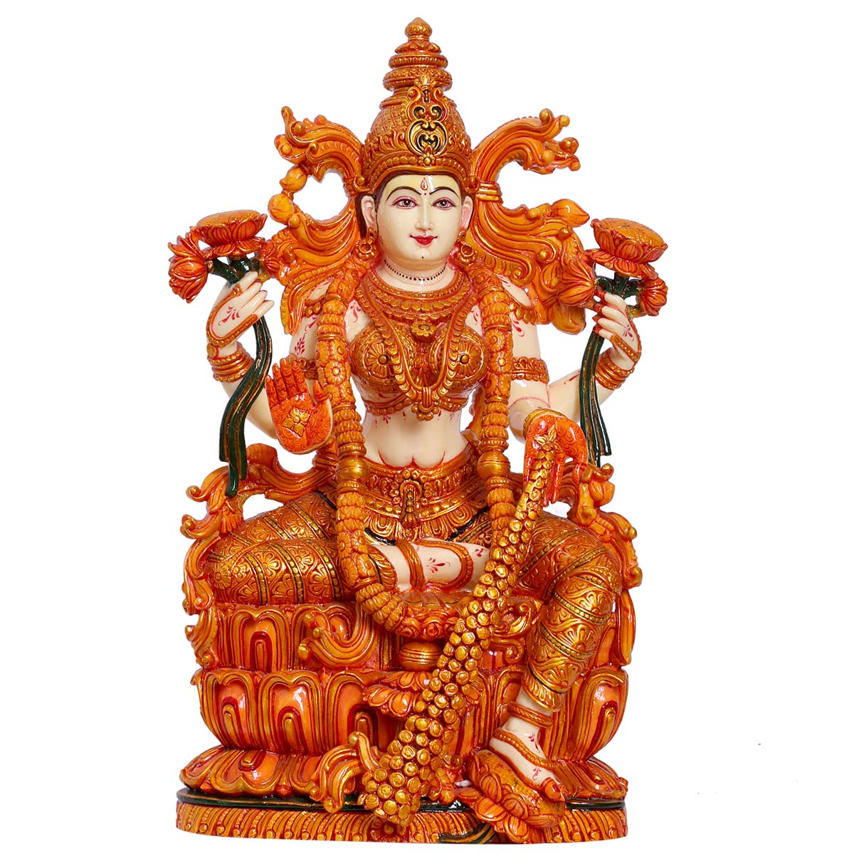 Lord South Indian Laxmi sitting Made of Soft stone - 9 x 5.5 x 15.5 Inch, 5.1 Kg