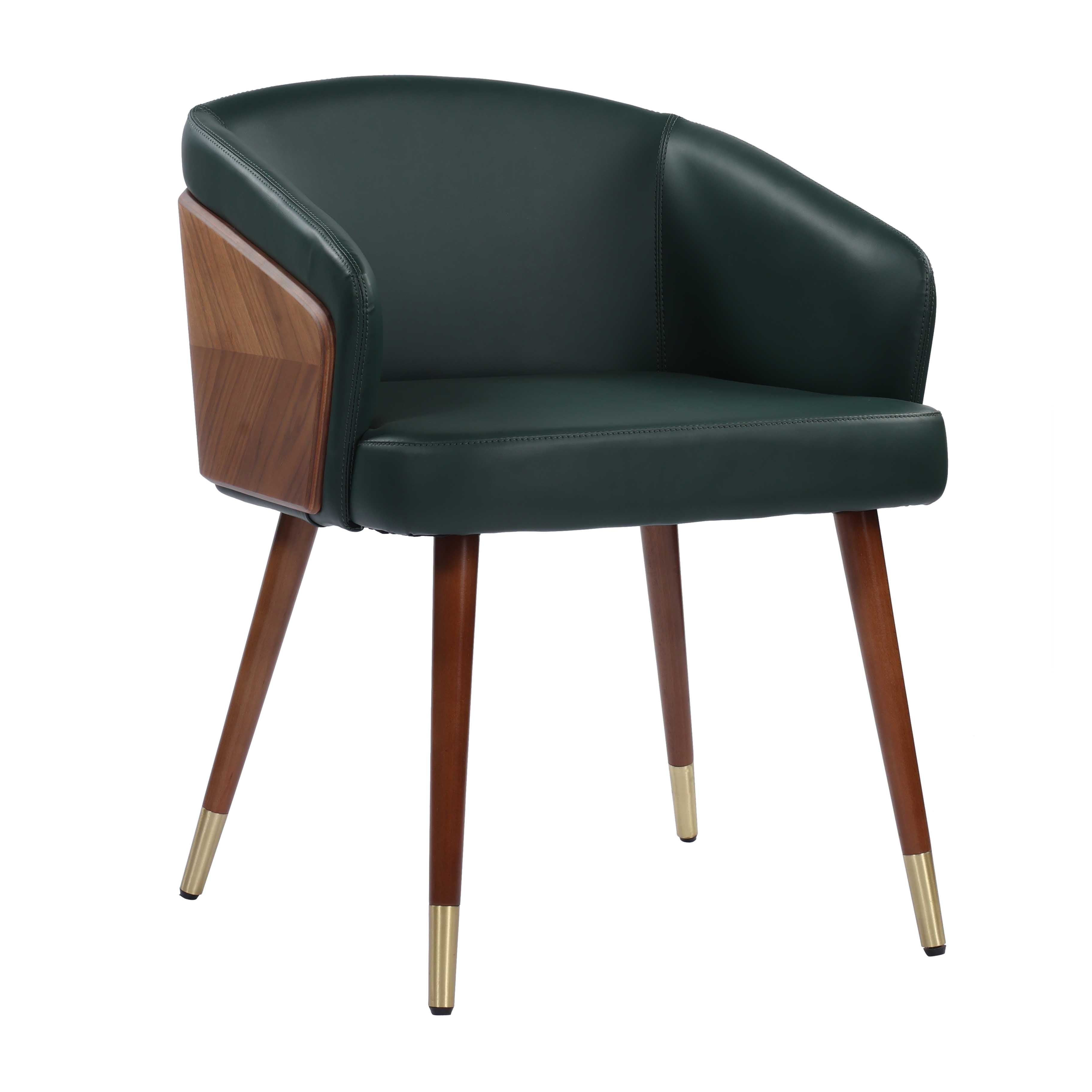 Zurich Leather Upholstered Wood Finish Dining Room Accent Chair with Gold Finsh Metal Legs- Green