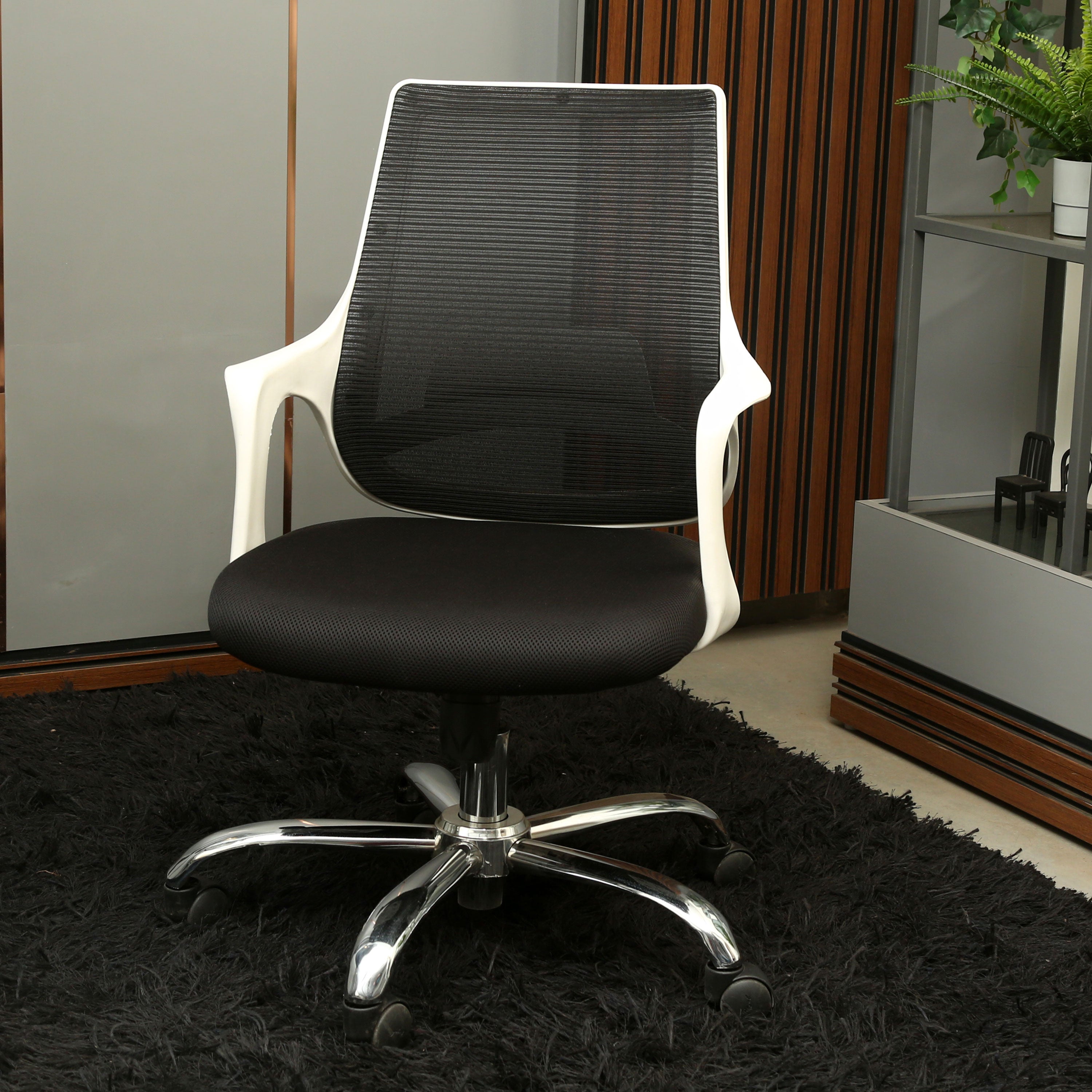 Kyoto Mid Back Office Work Station Chair with Chrome Base - Black
