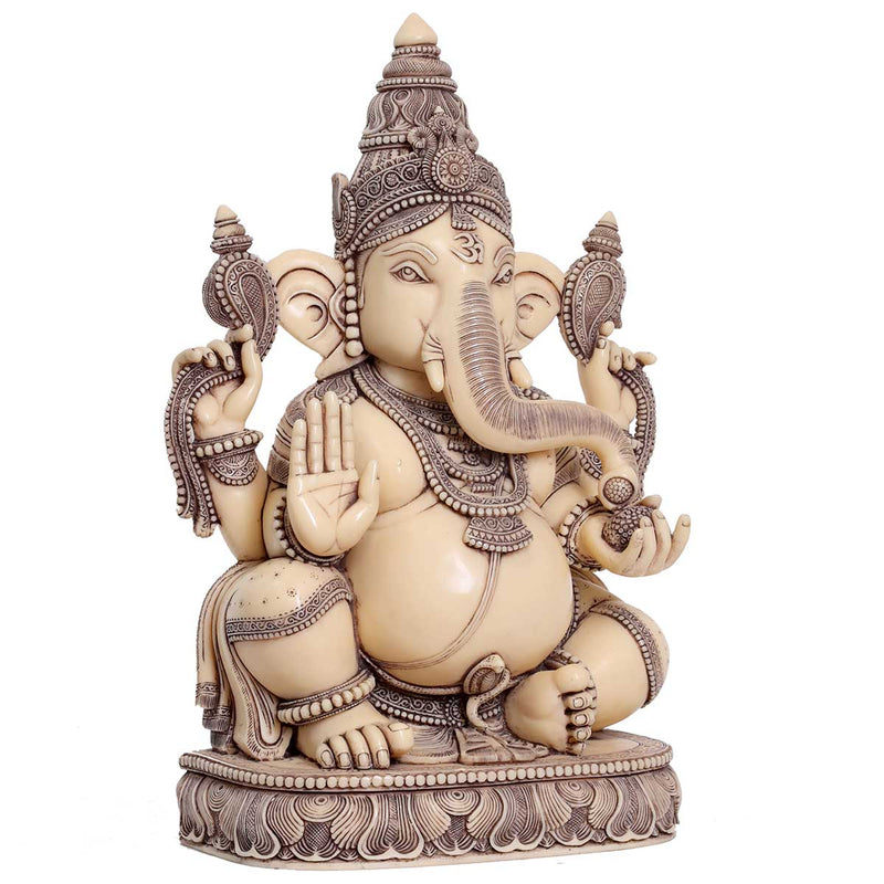 Lord Ganesha Idol Ivory finish made of Soft stone - 12 x 6.5 x 19.5 Inch, 15.7 Kg