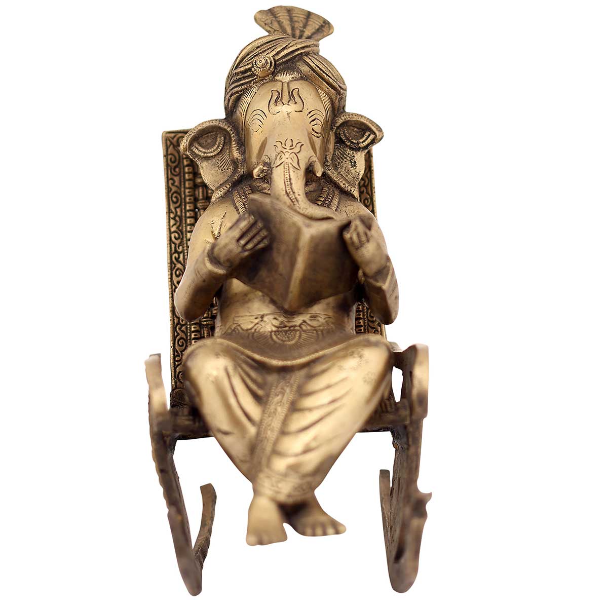 Lord Ganesha reading Idol made of Pure Brass - 7.5 x 13 x 15.5 Inch, 11.5 Kg