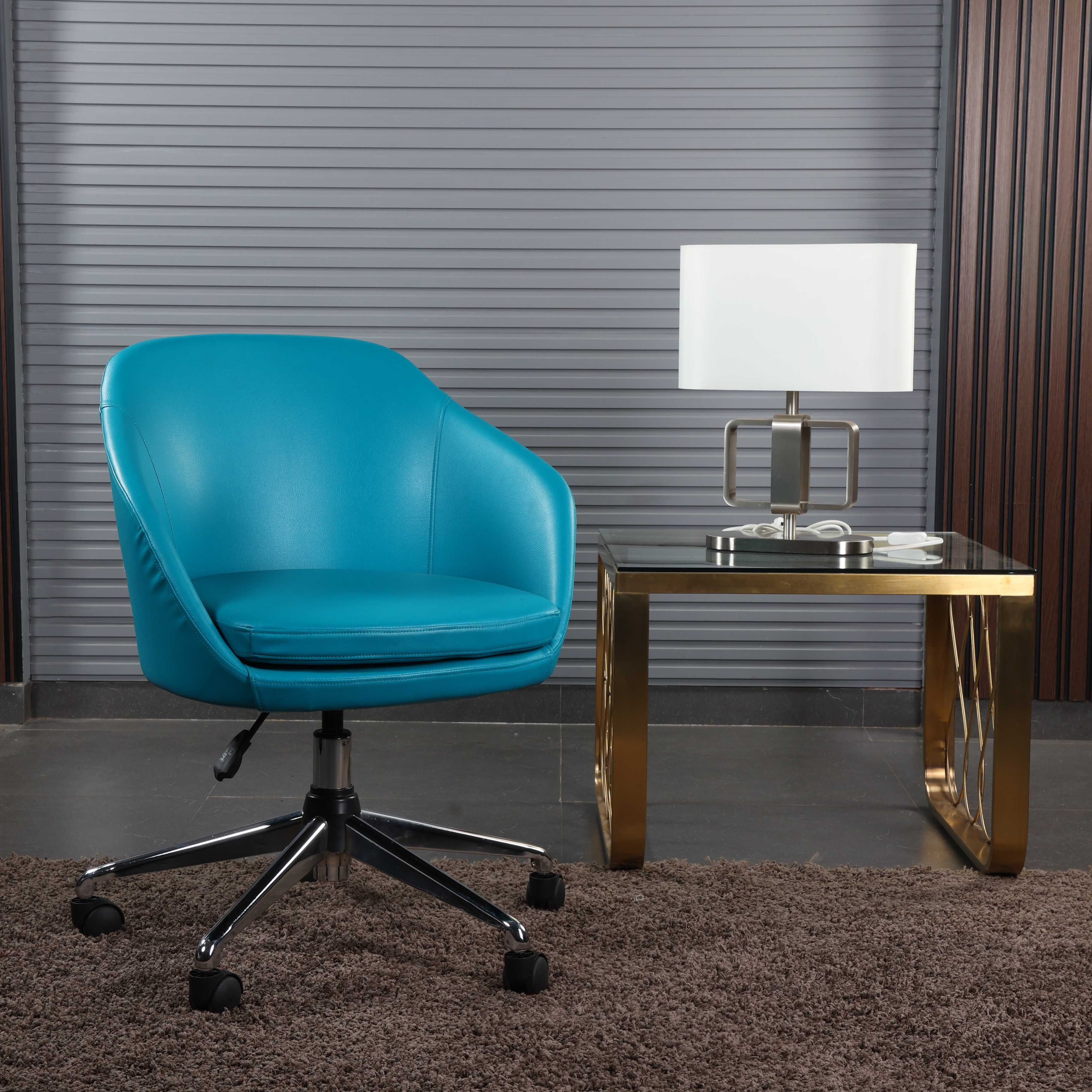 Erika Office Revolving Leather Upholstered Chair With Cusion - Blue