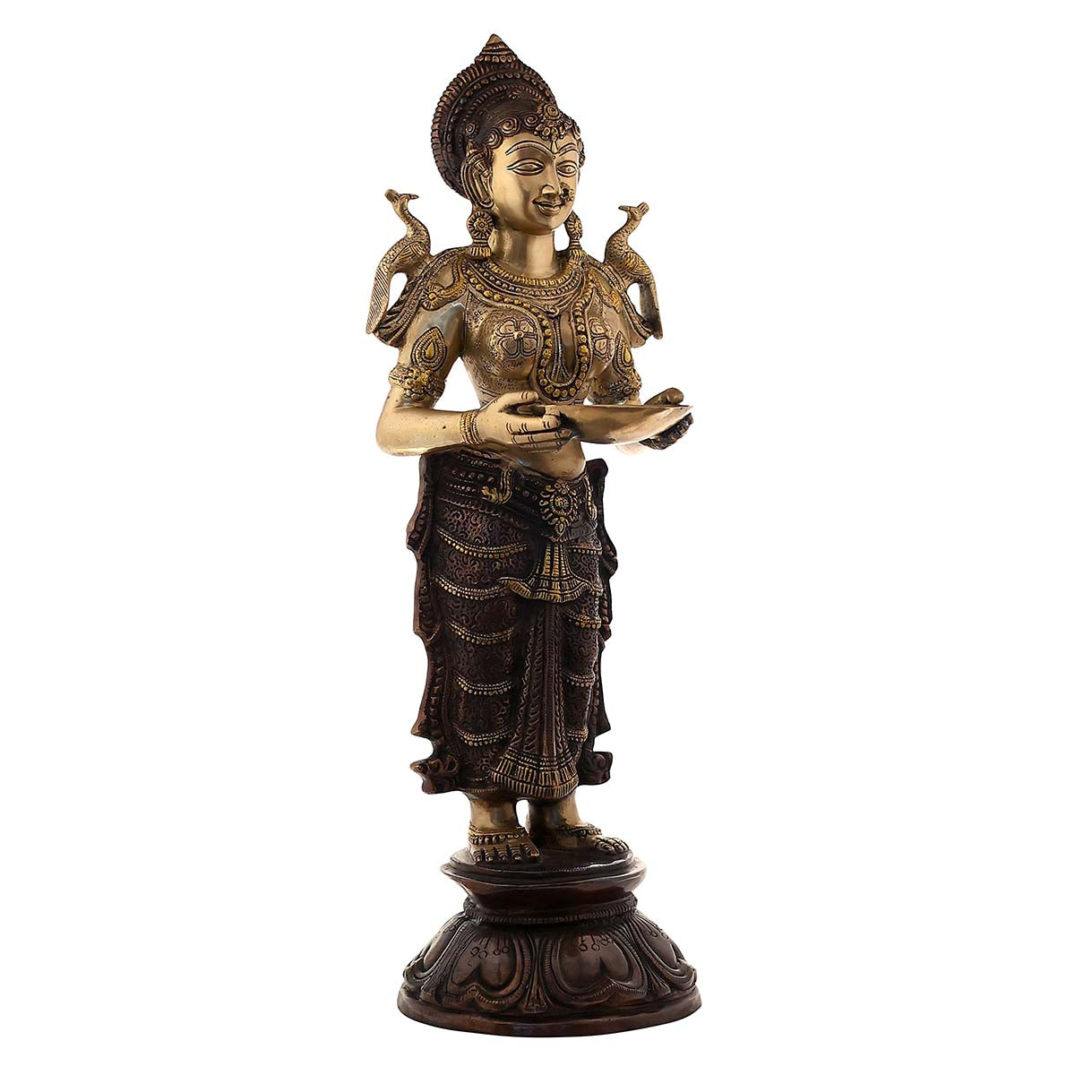Lord laxmi Standing with Deep Made of Pure Brass - 10 x 9.5 x 30 Inch, 15.8 Kg