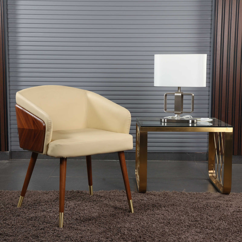 Zurich Leather Upholstered Wood Finish Dining Room Accent Chair with Gold Finsh Metal Legs- Beige