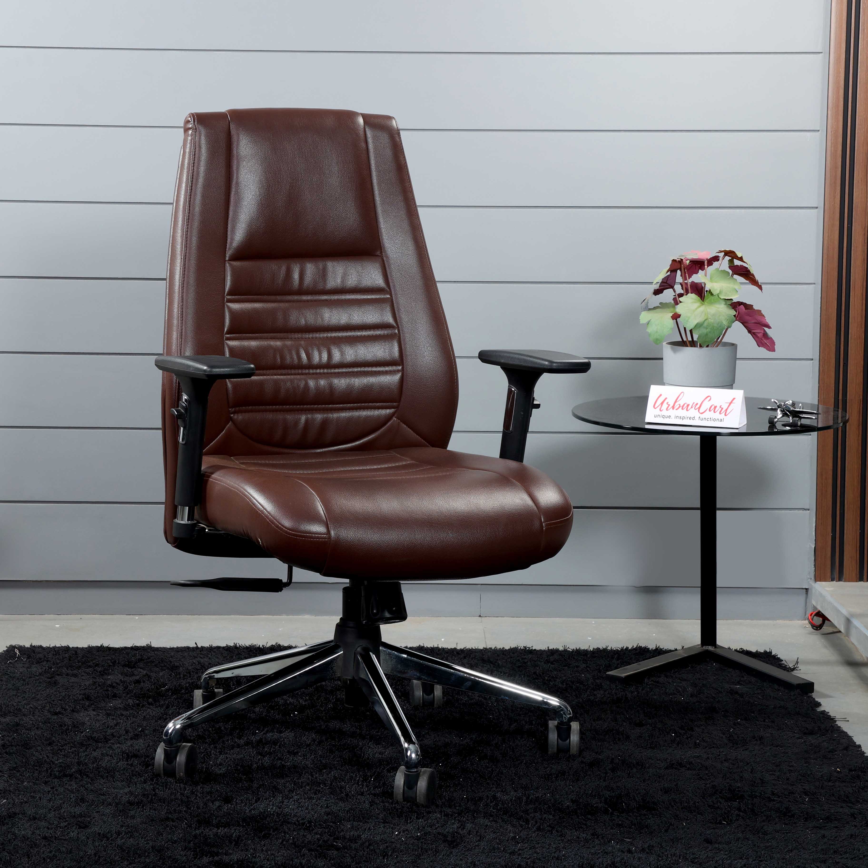 Thomas Chrome Base Upholstered Medium Back Executive Chair - Brown Chair urbancart