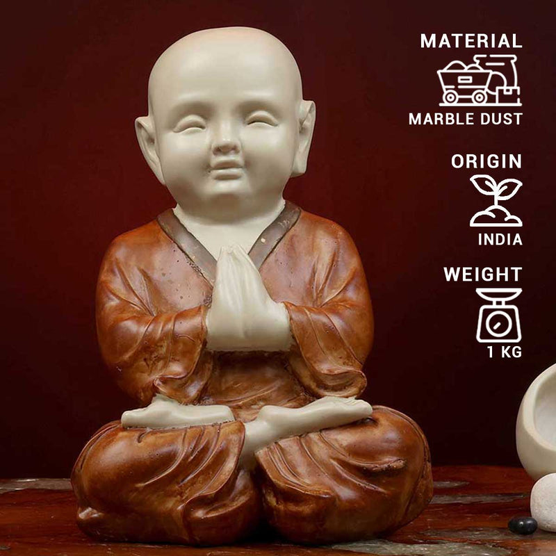 Lord Namaste Monk Sitting Made of Marble Dust - 2.5 x 3.8 x 11 Inch, 1 Kg