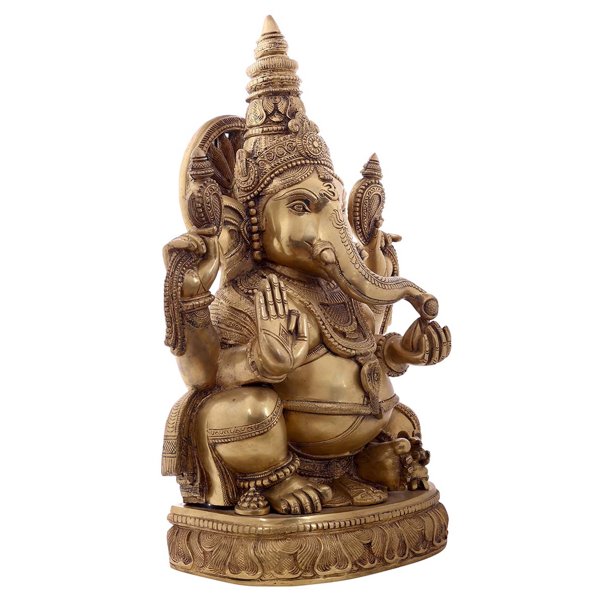 Lord Ganesha sitting Idol made of Pure Brass - 13 x 8 x 21 Inch, 22.7 Kg