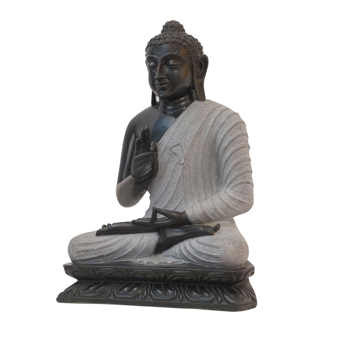 Lord Buddha Sitting Asana made of Natural Black stone, White - 17 x 10 x 24 Inch, 60 Kg