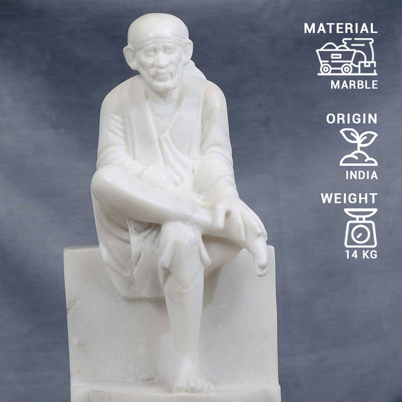 Lord Sai Baba Sitting Idol Made of Marble - 8 x 7 x 16 inch, 27 kg