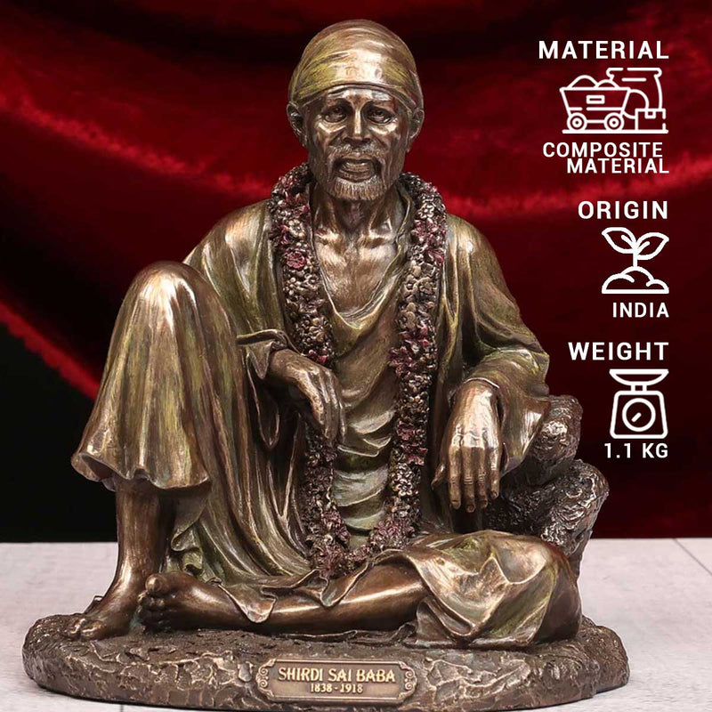 Lord Sai Baba Sitting Asana Made of Bronze Composite  - 5.5 x 4.5 x 6 inch, 1 kg